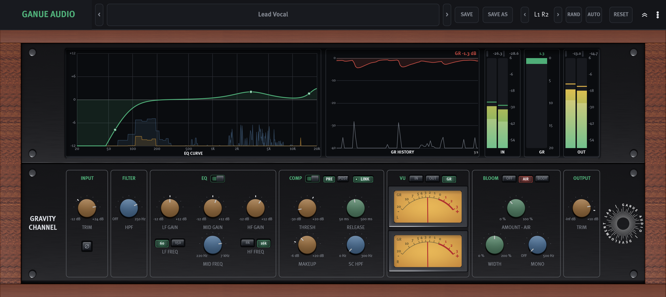 Gravity Channel plugin front panel