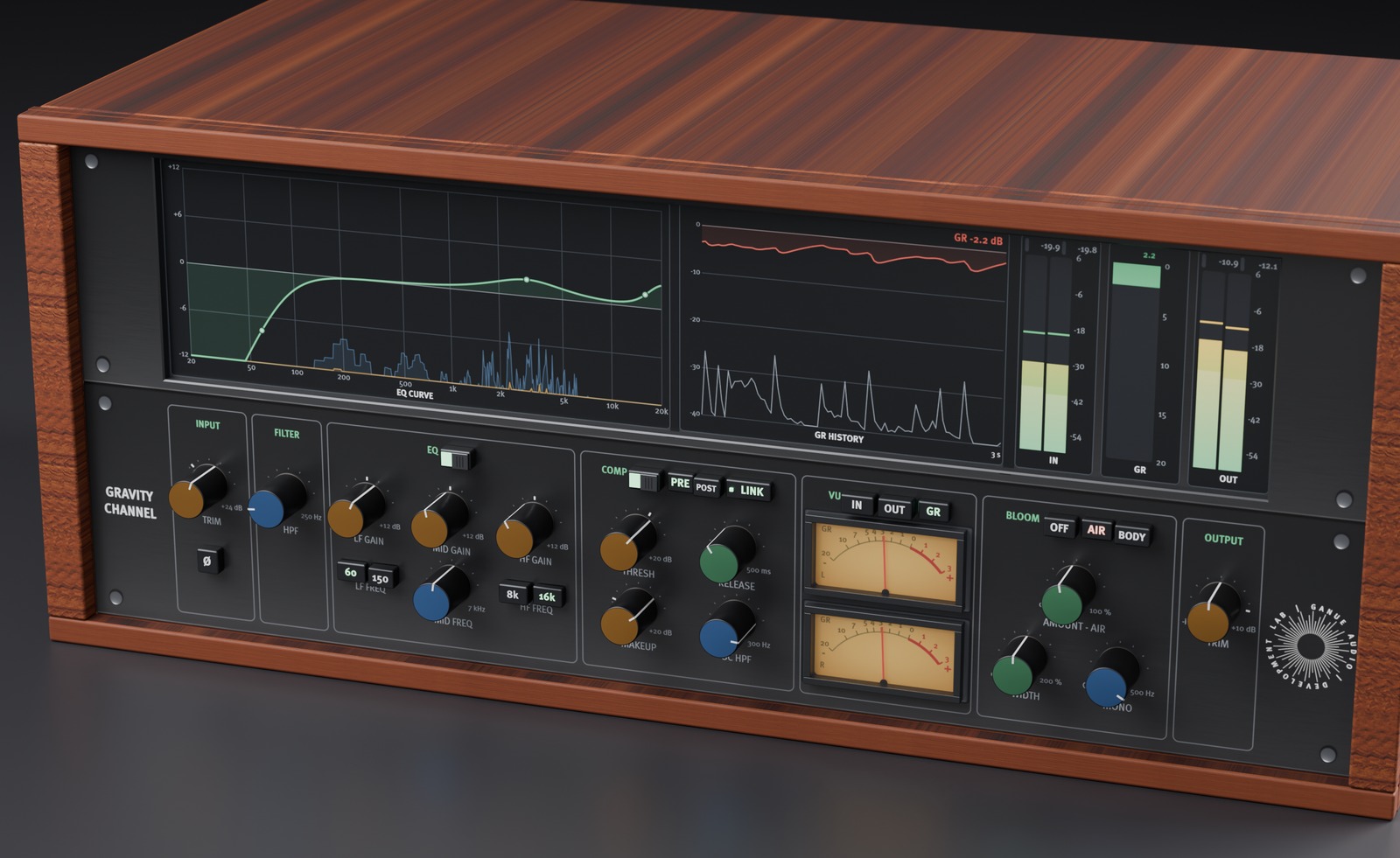 Gravity Channel rendered as hardware, angled view